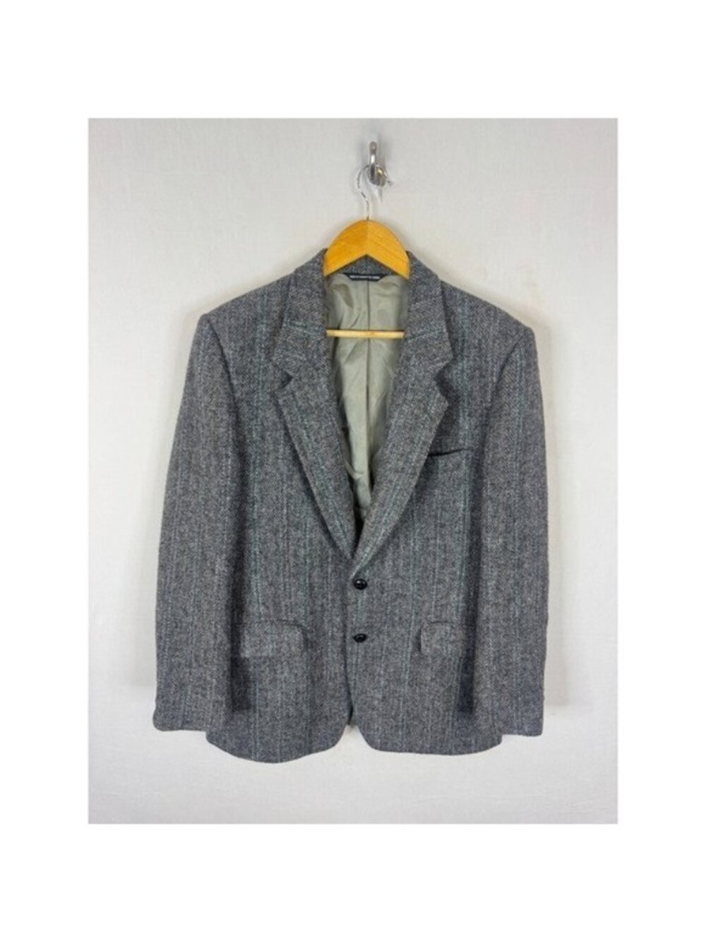 Harris Tweed Grey Herringbone Wool Blazer Mens 42 Reg Scottish Moores